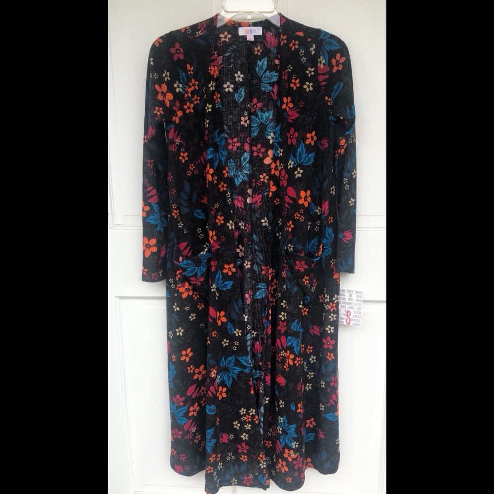 LuLaRoe Sarah Floral Long Sleeve Ribbed Duster with Pockets | Size Small